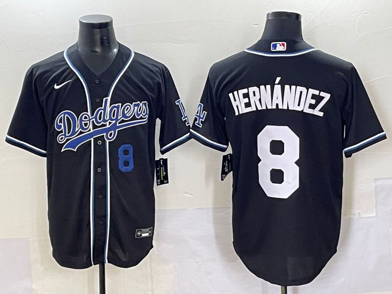 Men 2025 Los Angeles Dodgers 8 Hernandez Black Three generations Fashion Nike MLB Jersey style 7044